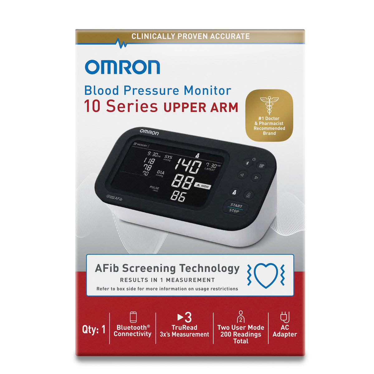OMRON 10-Series Upper Arm Blood Pressure Monitor, Connected, with AC Adapter - REPLACES 73BP7450