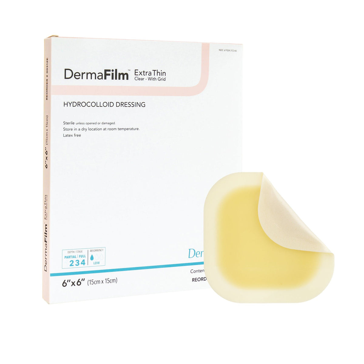 DermaFilm® Extra Thin Clear with Grid Hydrocolloid Dressing, 6 x 6 Inch, EA/1