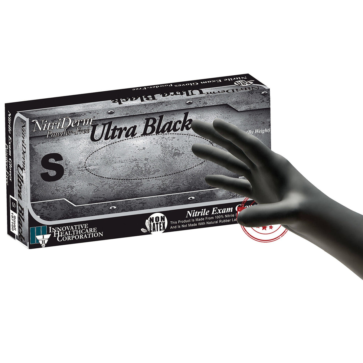 NitriDerm® Ultra Black Nitrile Exam Glove, Small, Black, BX/100