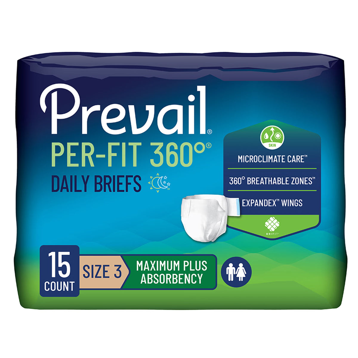 Prevail® Per-Fit 360°™ Daily Briefs, Maximum Plus, Size 3, CS/60