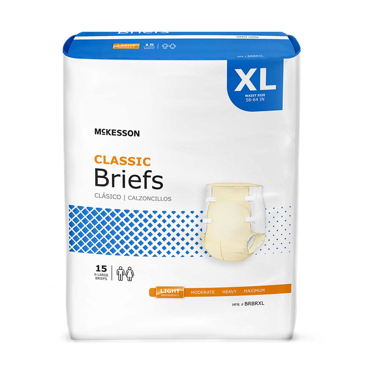 McKesson Classic Light Absorbency Incontinence Brief, Extra Large, BG/15