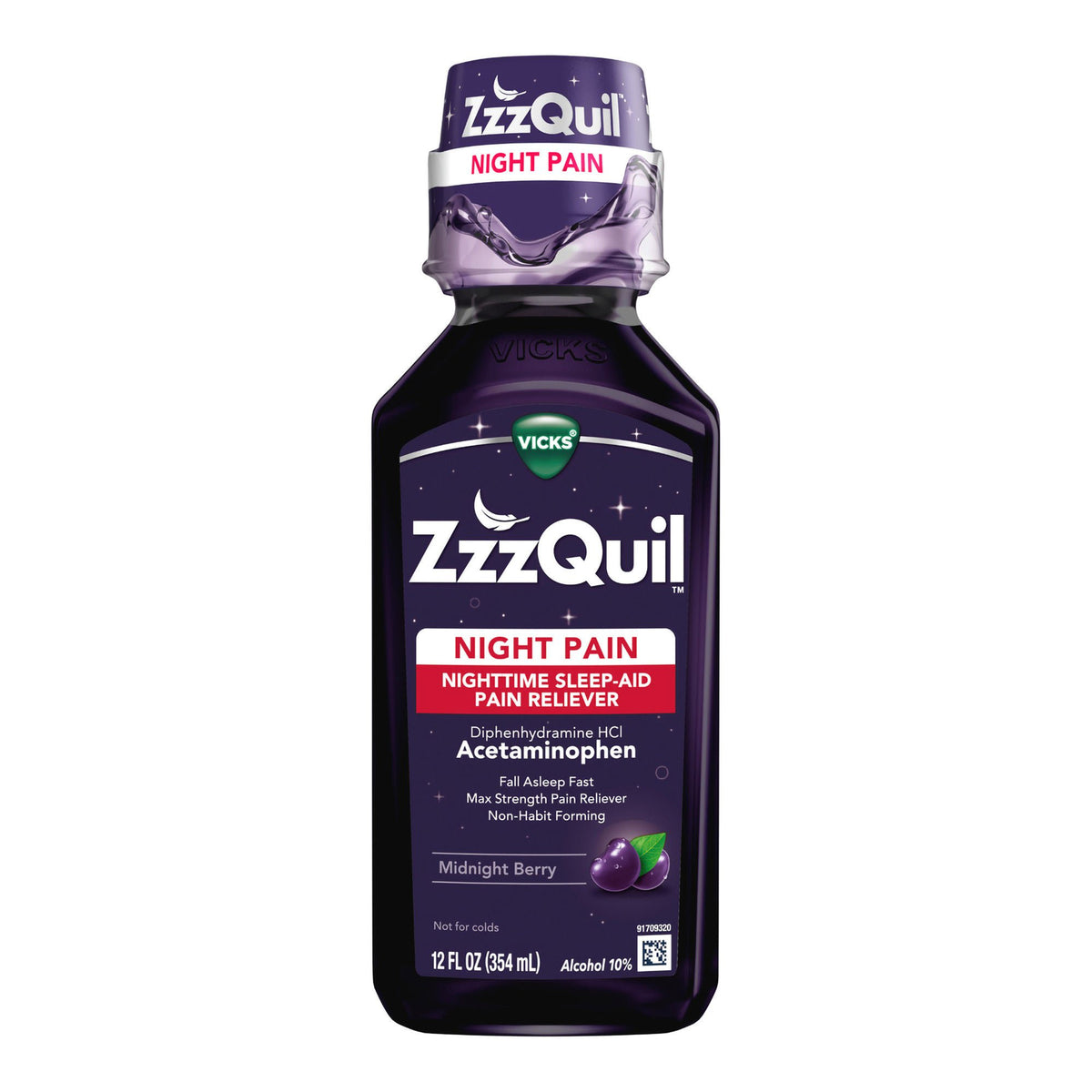 ZzzQuil Night Pain Nighttime Sleep-Aid Pain Reliever Liquid, Midnight Berry, EA/1