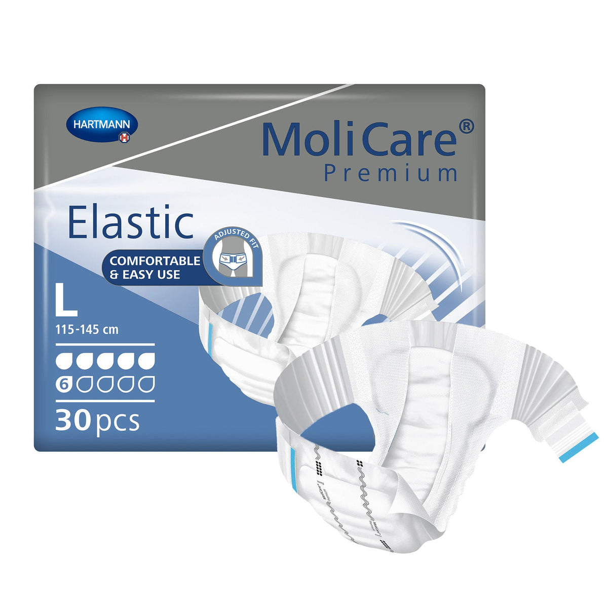 MoliCare® Premium Elastic 6 Drop Absorbency Incontinence Briefs, Large, CS/90