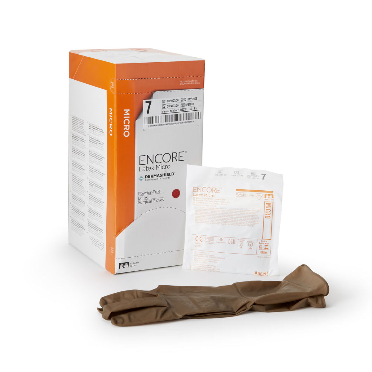 Encore® Latex Micro Surgical Glove, Size 7, Brown, CS/200