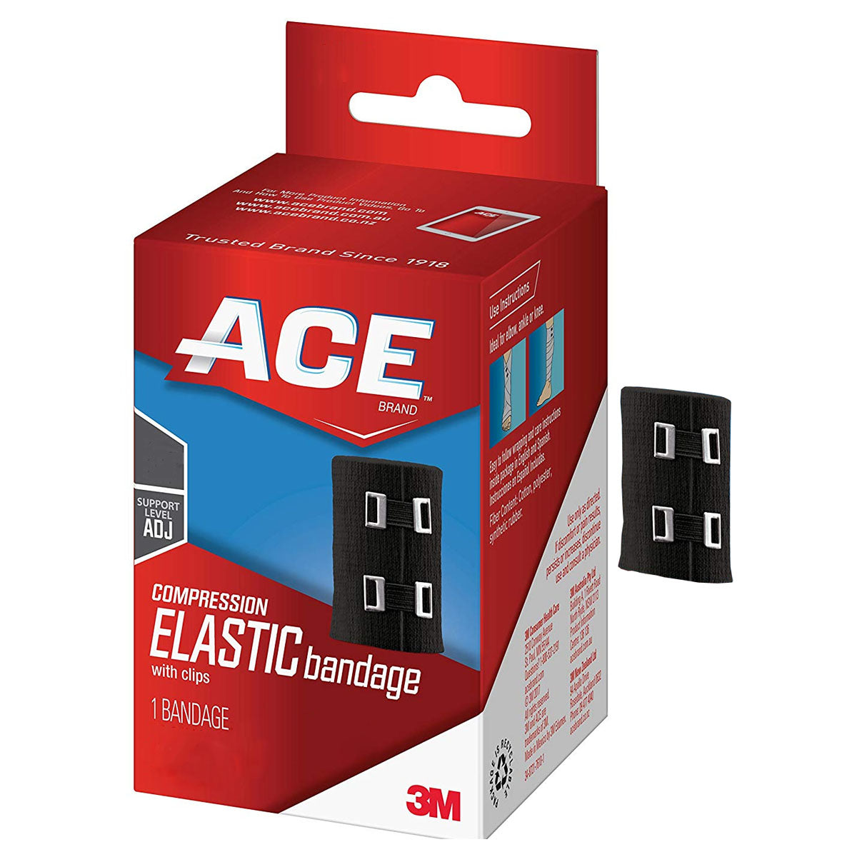 Ace Elastic Bandage with Metal Clips, 4" x 63.6", Black, EA/1