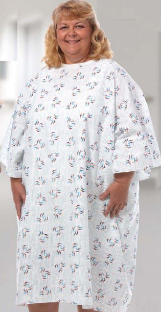 Reusable Patient Gown, Fits up to 5X-Large, Raindrops Print, EA/1