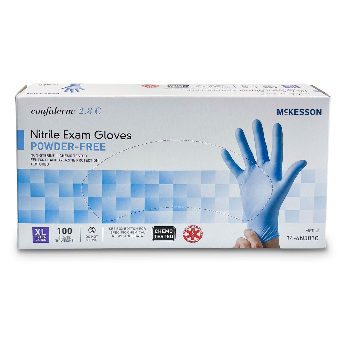 McKesson Confiderm® 2.8C Nitrile Exam Gloves, Extra Large, Ocean Blue, BX/100