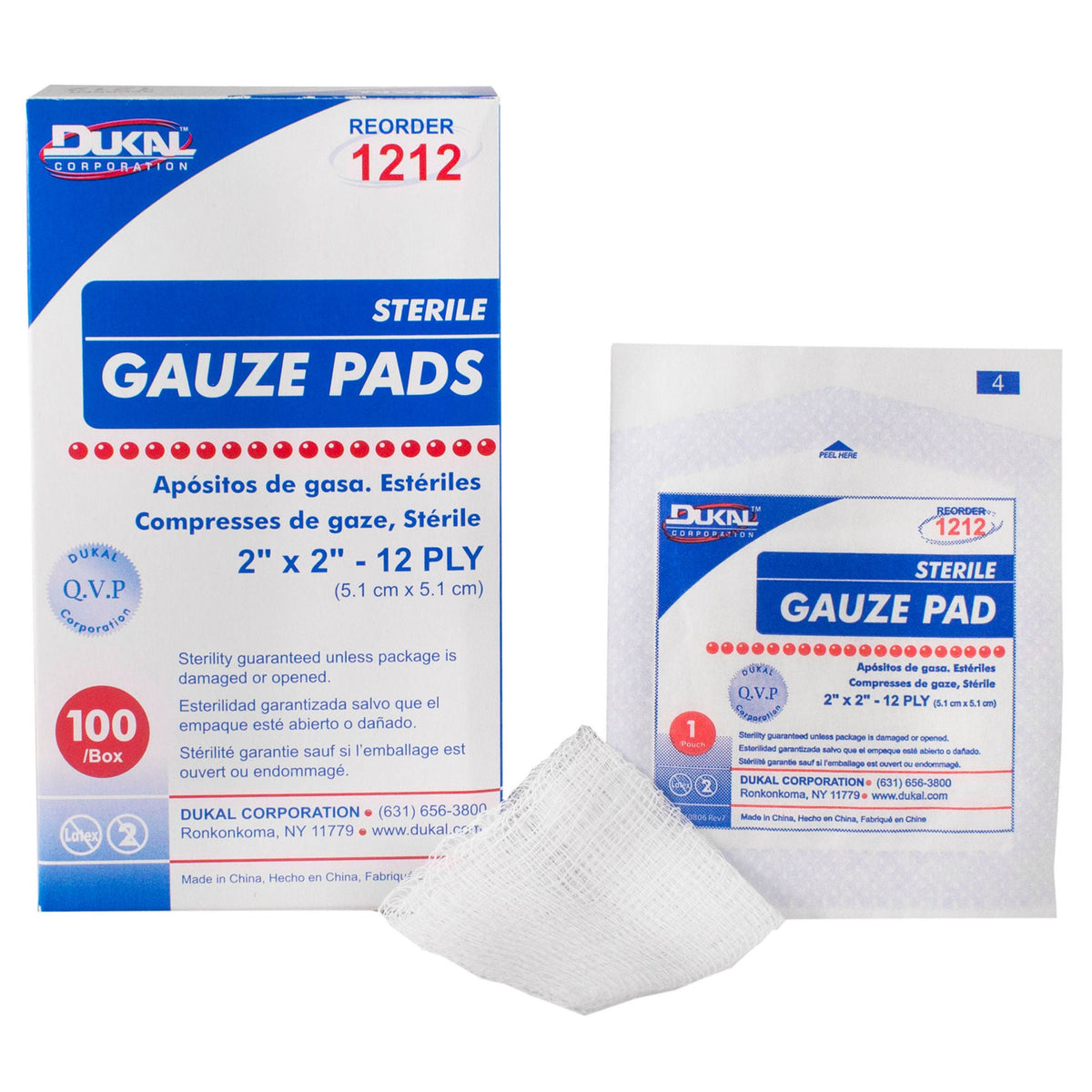 Dukal™ Sterile Gauze Sponge, 2 x 2 Inch, 12-Ply, BX/100