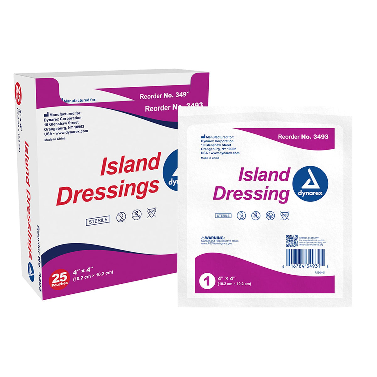 dynarex® White Adhesive Dressing, 4 x 4 inch, BX/25