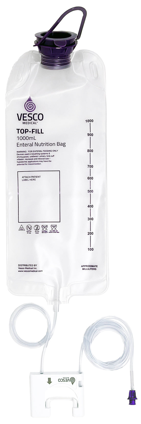 1000mL Bag Q Pump Feed Set with ENFit Connector - Layered Laminate