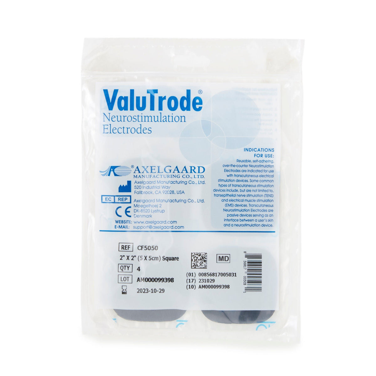 ValuTrode® Neurostimulation Electrode for TENS units, 2 x 2 Inch, BX/4