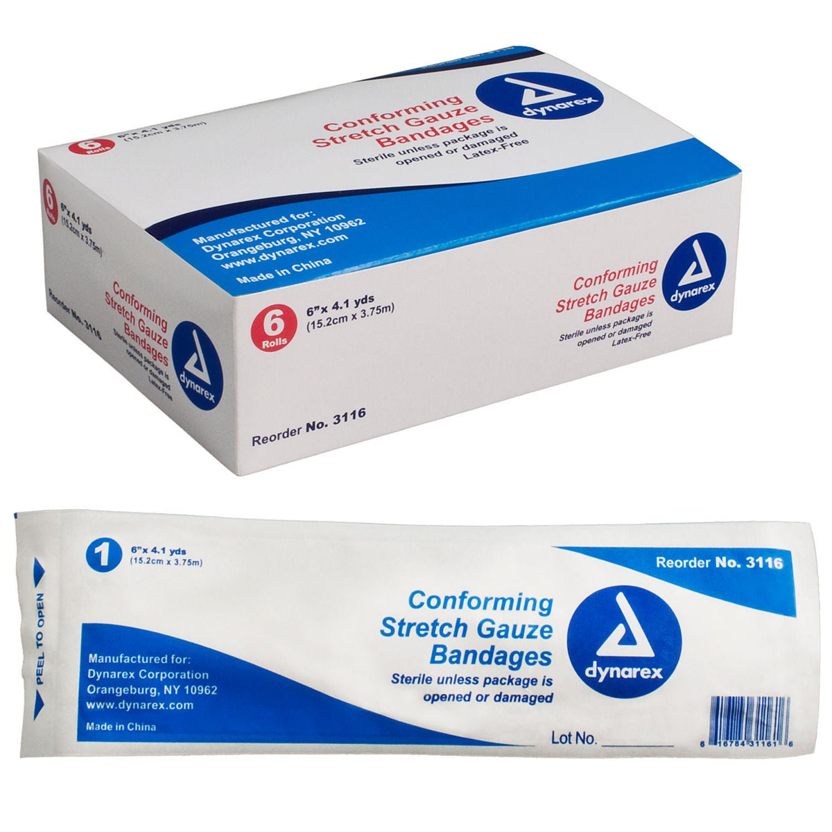 dynarex® Sterile Conforming Bandage, 6 Inch x 4-1/10 Yard, BG/6