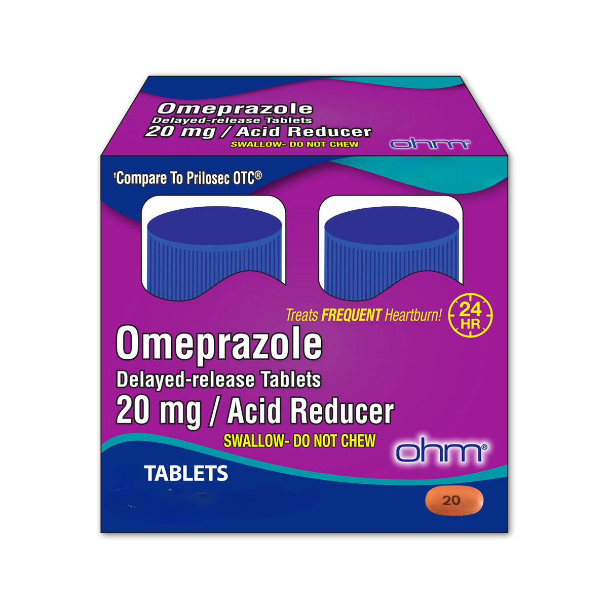 ohm® 20 mg Omeprazole Acid Reducer Delayed-released Tablets, BT/1