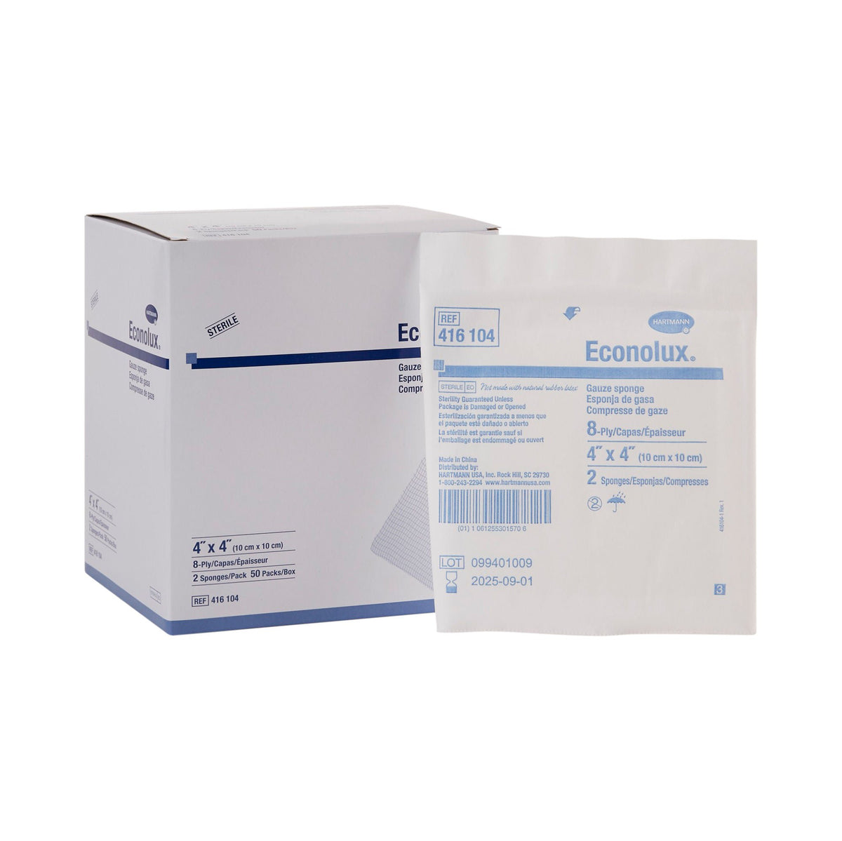 Econolux® Sterile Gauze Sponge, 4 x 4 Inch, Eight-Ply, BX/100