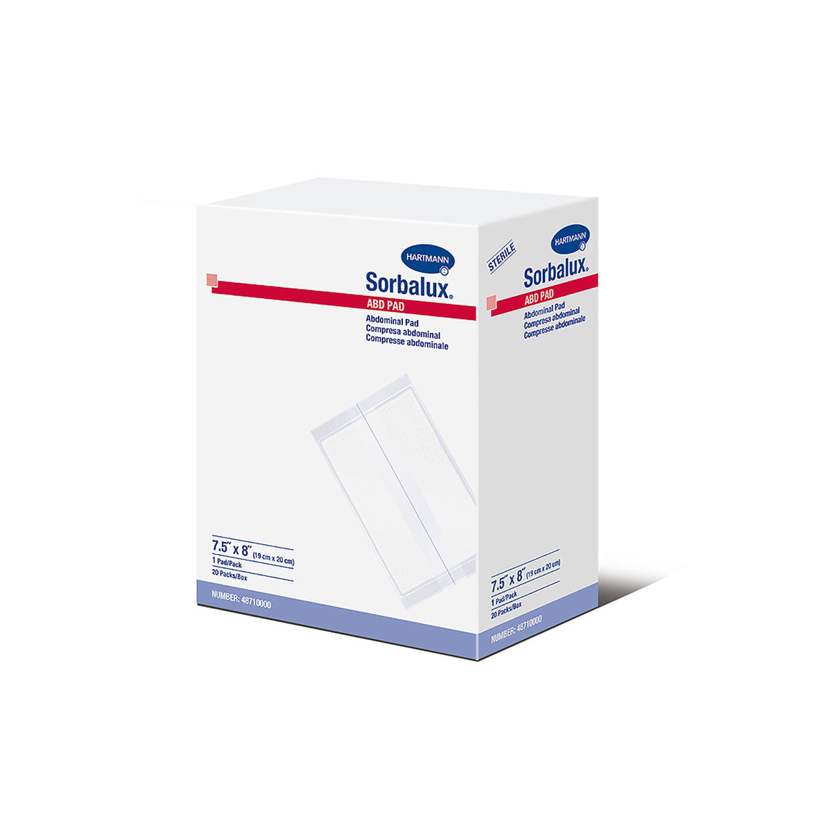 Sorbalux® ABD Sterile Abdominal Pad, 7-1/2 x 8 Inch, 1-Ply, BX/20