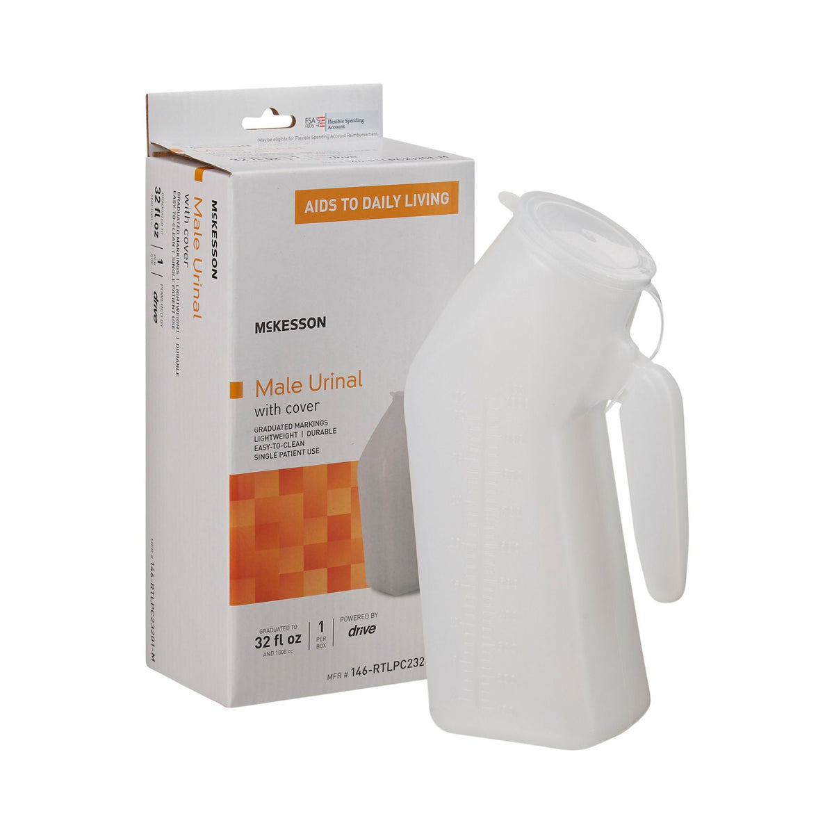 McKesson Male Urinal with Cover, CS/6