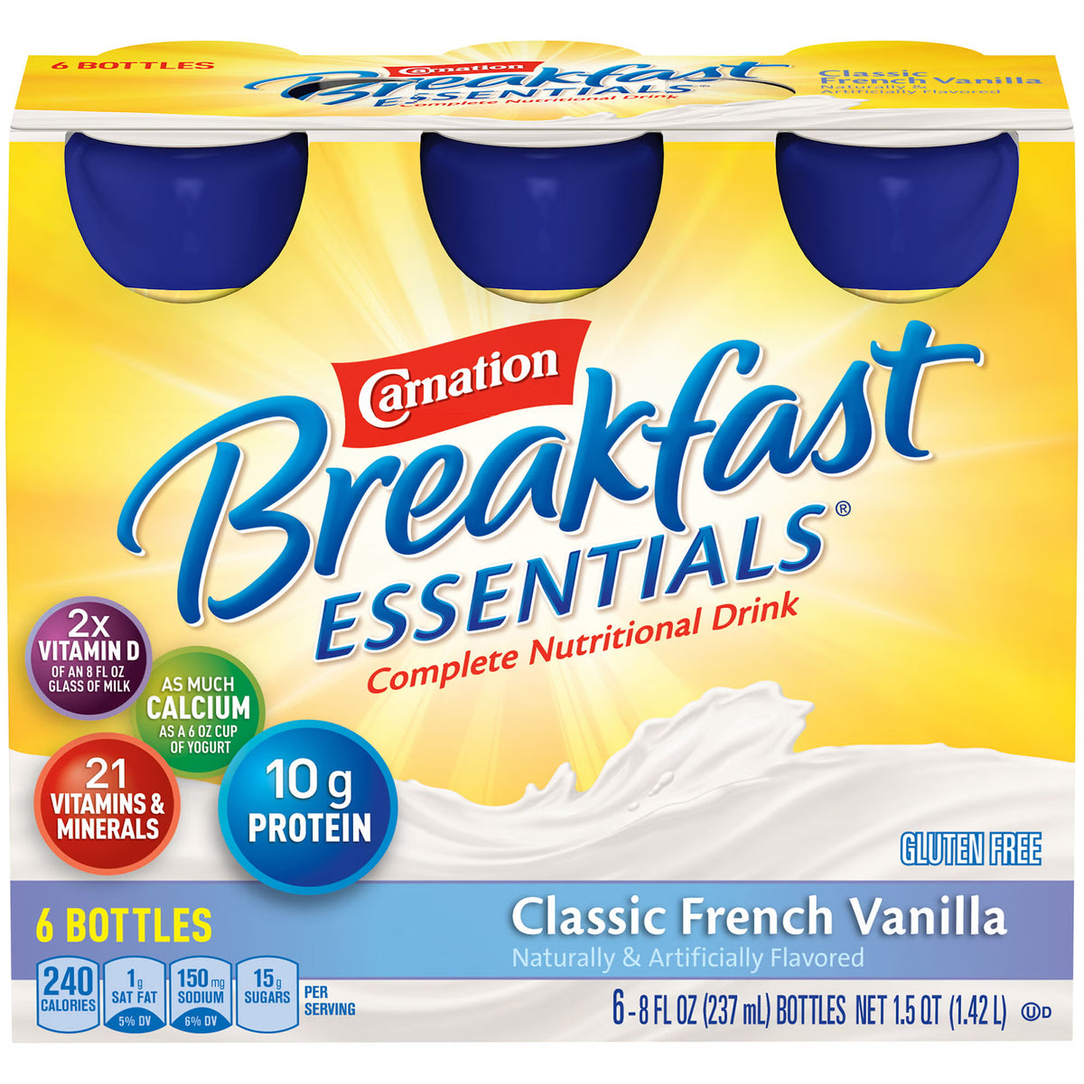 Carnation Breakfast Essentials® Vanilla Nutritional Drink, 8-ounce bottle, PK/6