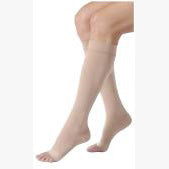 Relief Knee-High Extra Firm Compression Stockings with Silicone Band, Open Toe, X-Large Full Calf, Beige