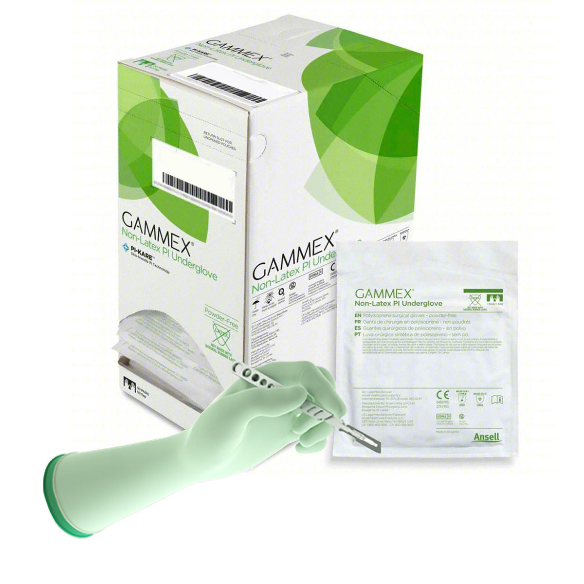 Gammex® Non-Latex PI Polyisoprene Surgical Underglove, Size 7, Green, BX/50
