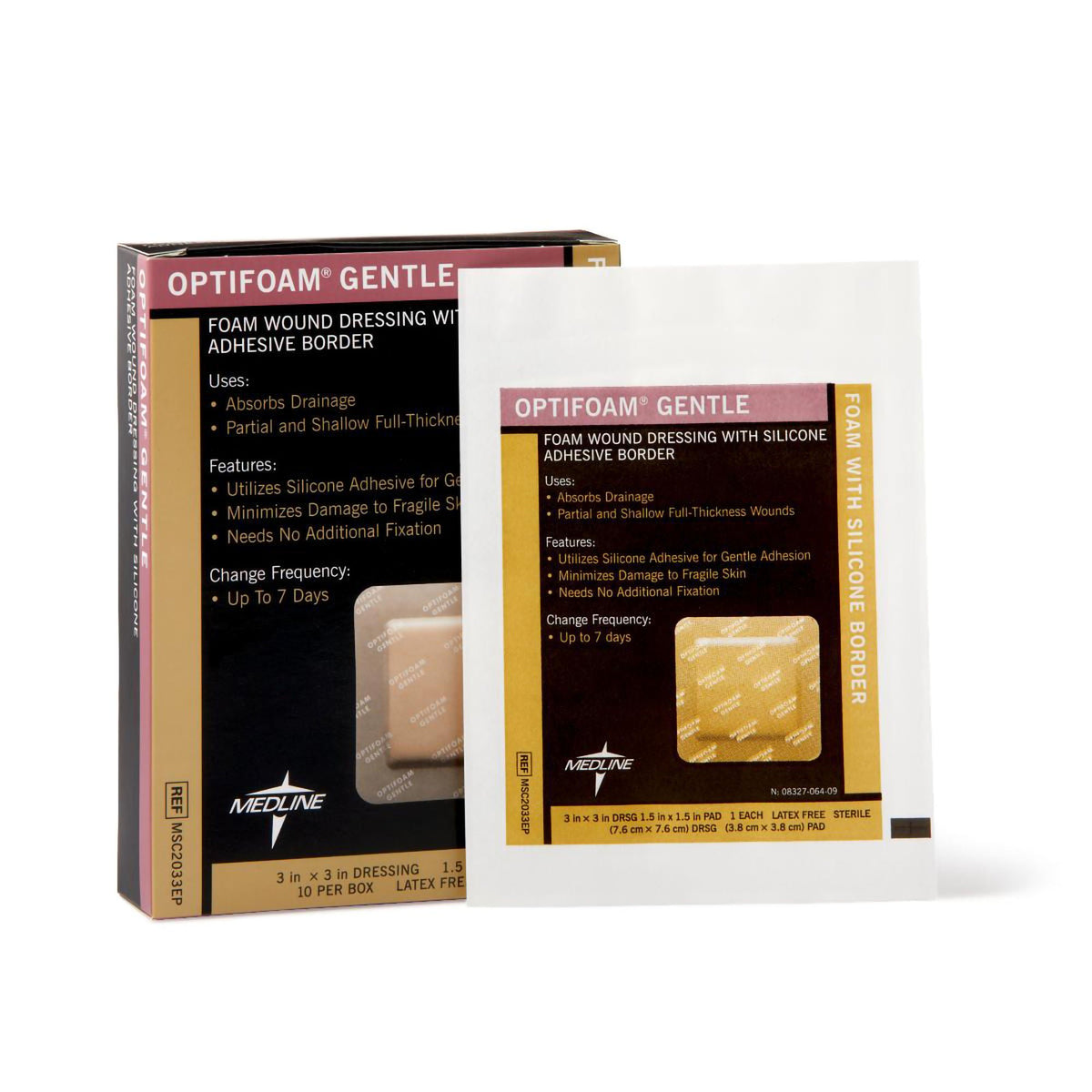 DRESSING, OPTIFOAM ADH GENTLE BORDER 3"X3" (10/BX 10BX/CS), EA/1