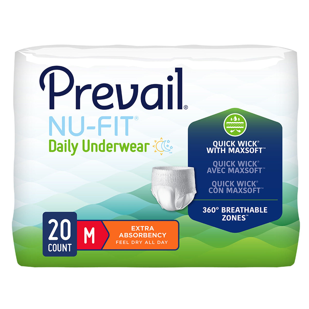 Prevail® Nu-Fit® Absorbent Underwear, Heavy Absorbency, Medium, PK/20