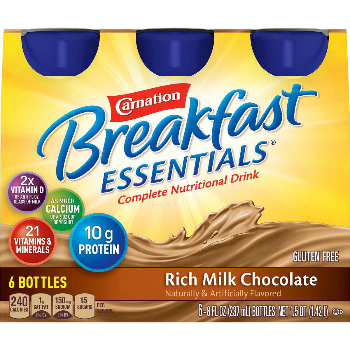 Carnation Breakfast Essentials® Chocolate Nutritional Drink, 8-ounce bottle, CS/24