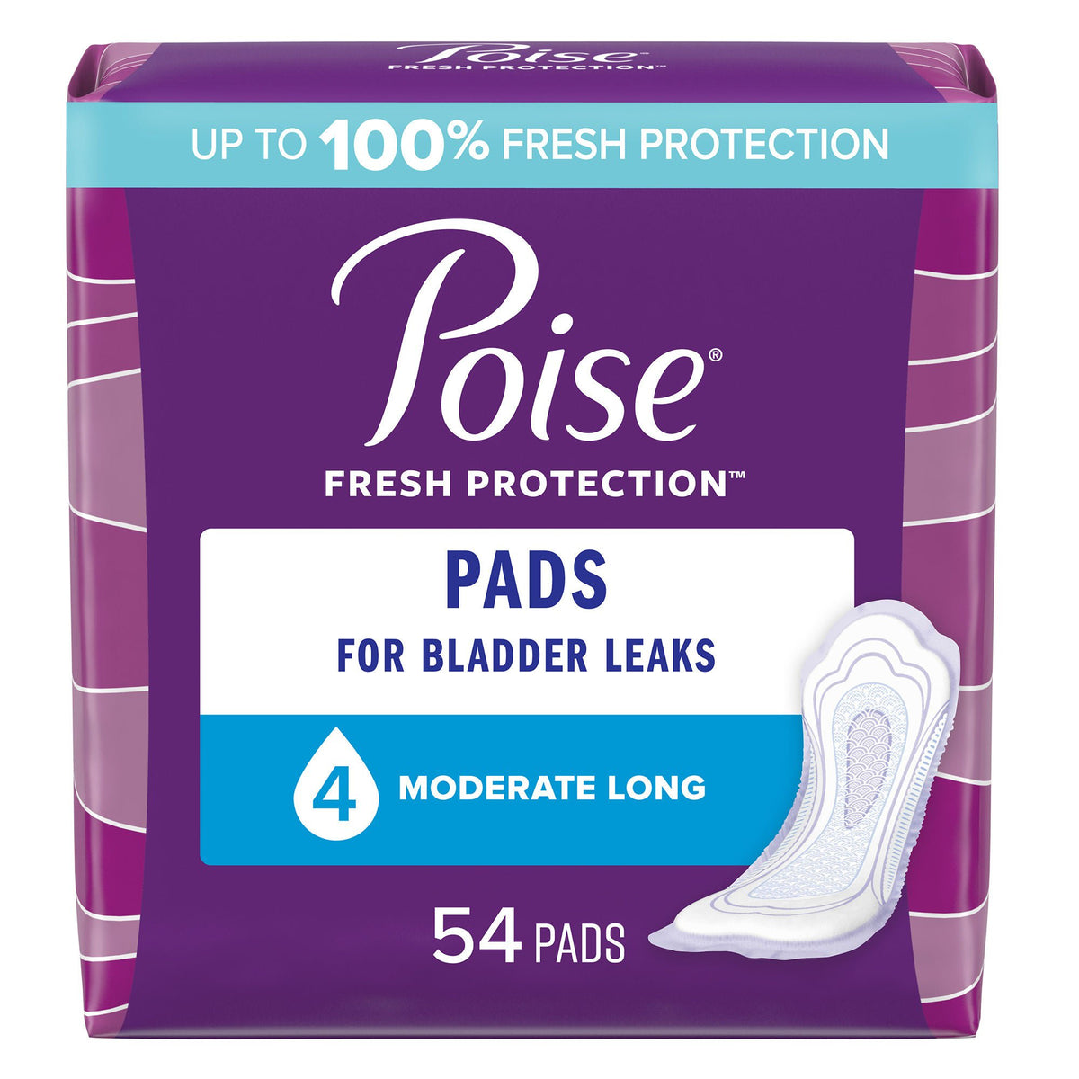 Poise® Bladder Control Pads, Adult Women, Moderate Absorbency, 12.2 Inches, PK/54