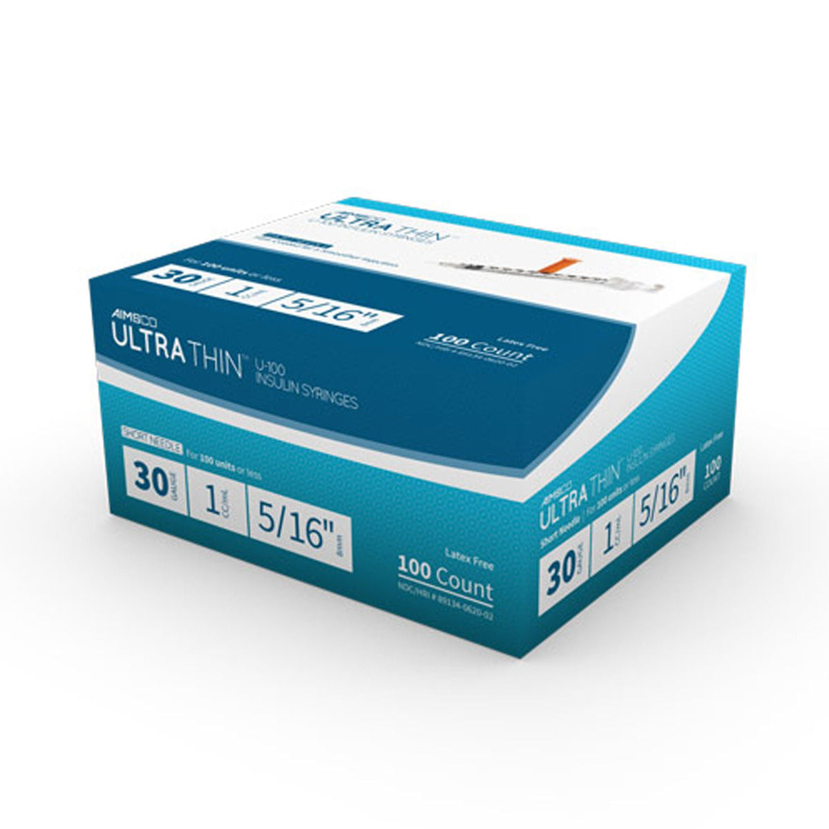 SYRINGE, INSULIN 1CC 30G X 5/16" (100/BX 5/BX), BX/100