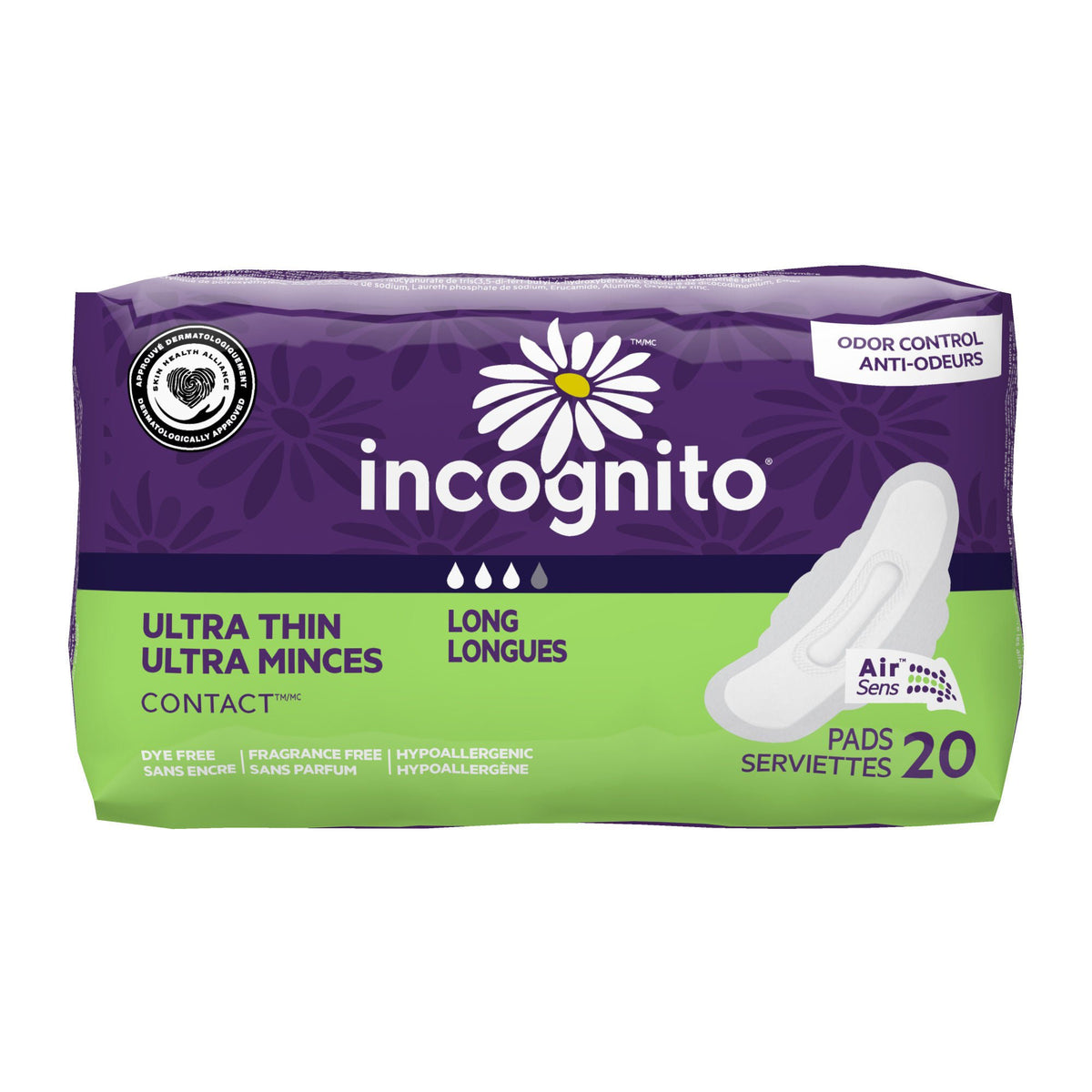 PAD, ULTRA THIN INCOGNITO WINGLONG (20/PK 8PK/CS), PK/20