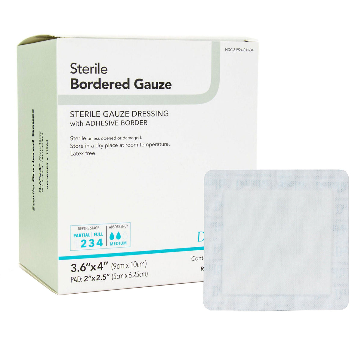 DermaRite® Gauze Adhesive Dressing, White, Sterile, 3-3/5 x 4 inch, BX/50