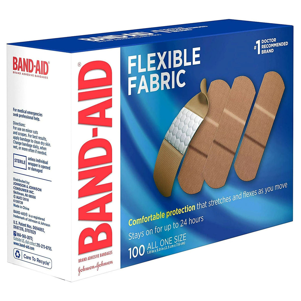 Band-Aid® Flexible Fabric Tan Adhesive Strip, 1 x 3 Inch, BX/100