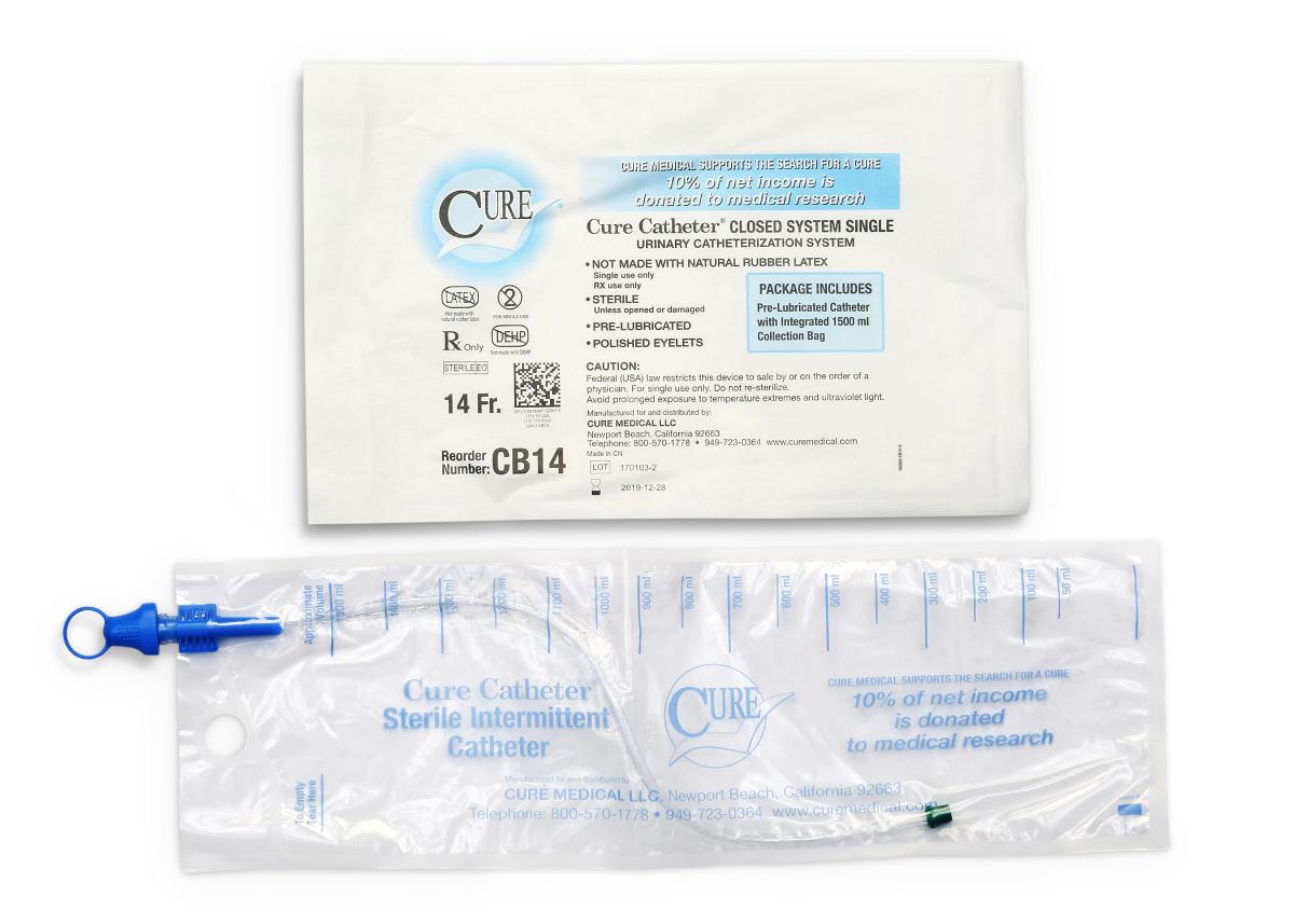 Cure Catheter Single, Closed System, Unisex, Straight Tip, 14 FR