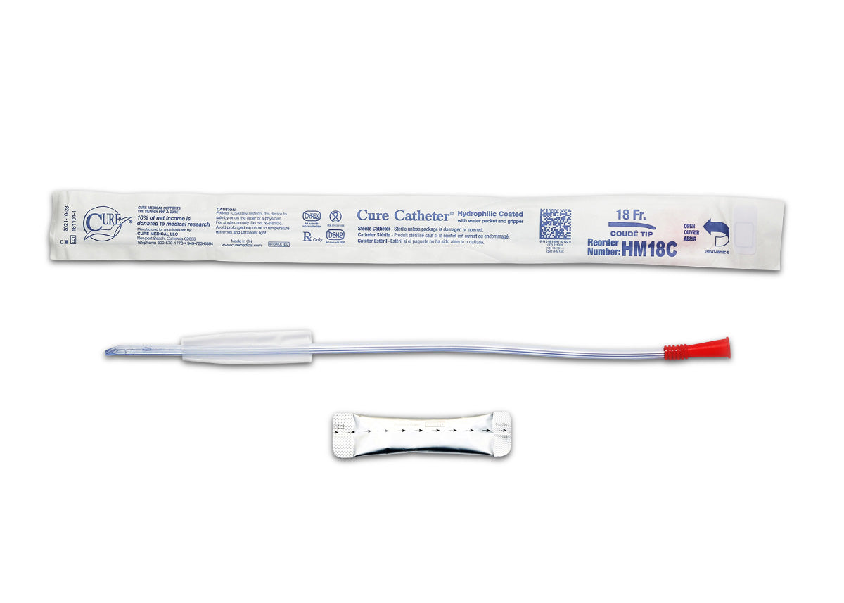 Hydrophilic Cure Catheter, 16" Male, Coude Tip, 18 FR