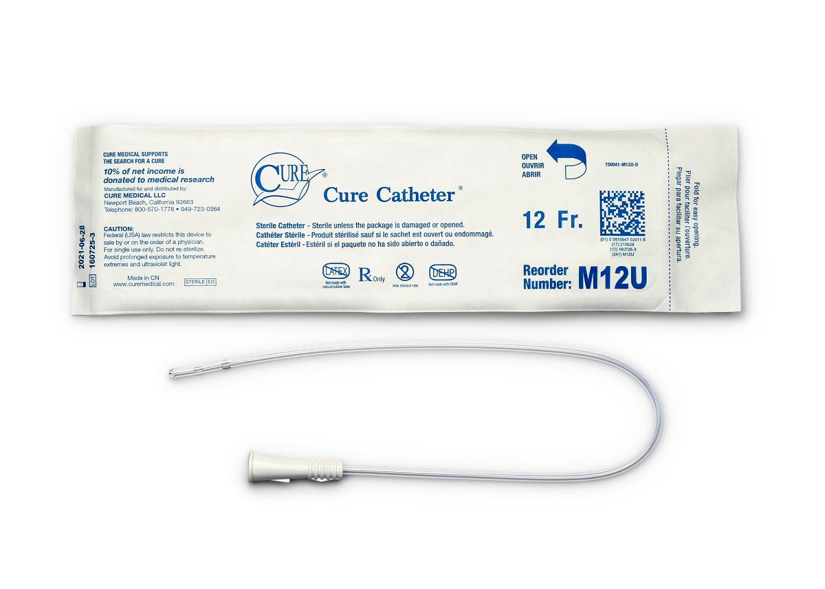 Cure Medical Pocket Catheter, Single, Male, 16" Straight Tip, 12 FR