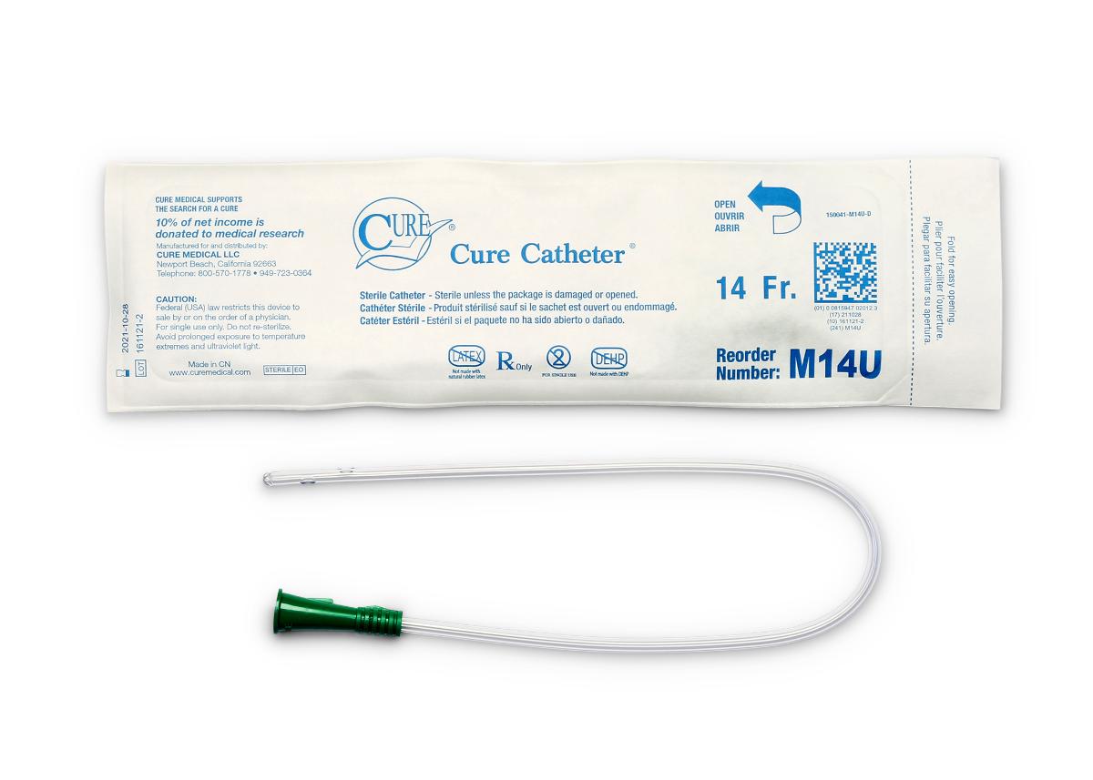 Cure Medical Pocket Catheter, Single, Male, 16" Straight Tip, 14 FR
