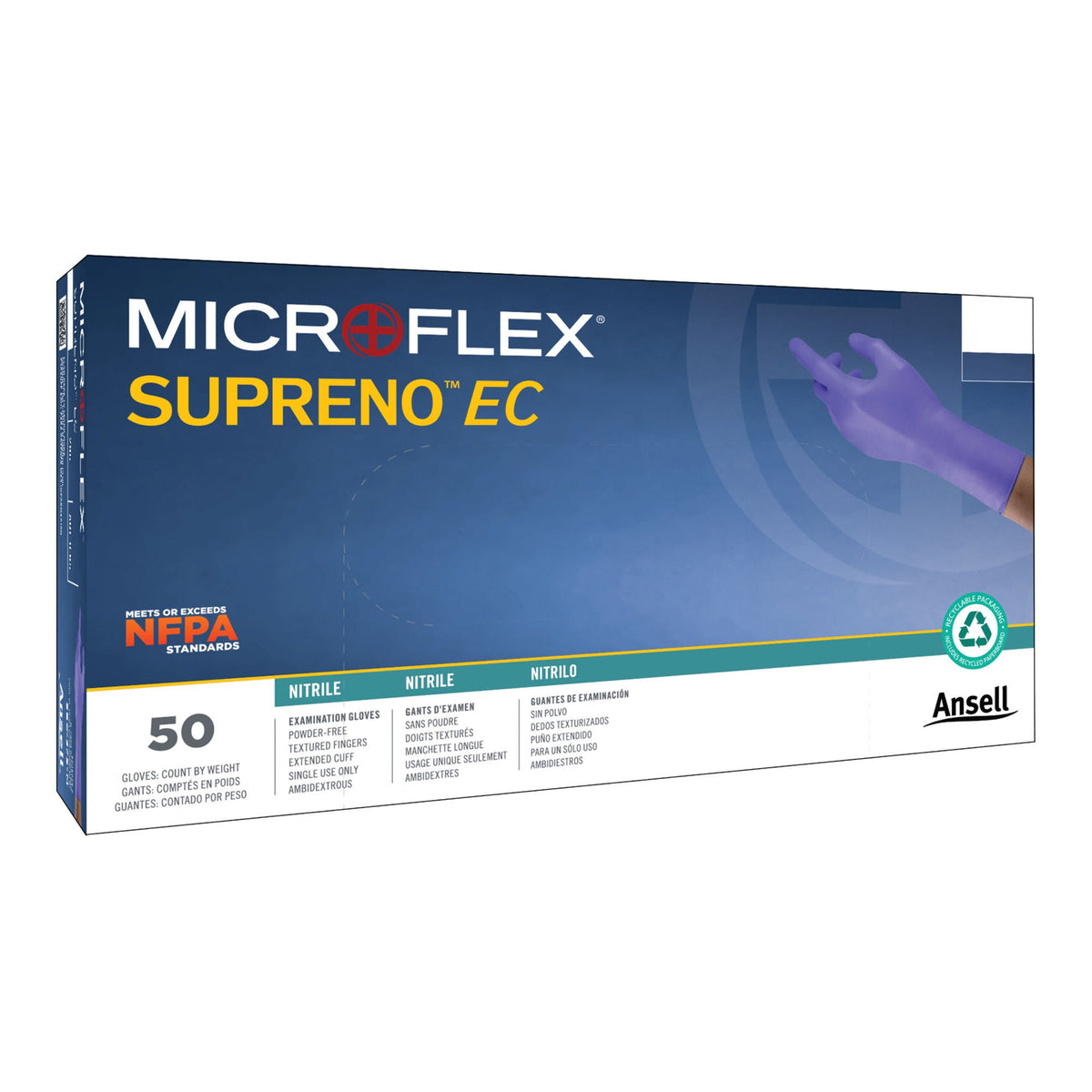 Supreno® EC Nitrile Extended Cuff Length Exam Glove, Medium, Blue, BX/50