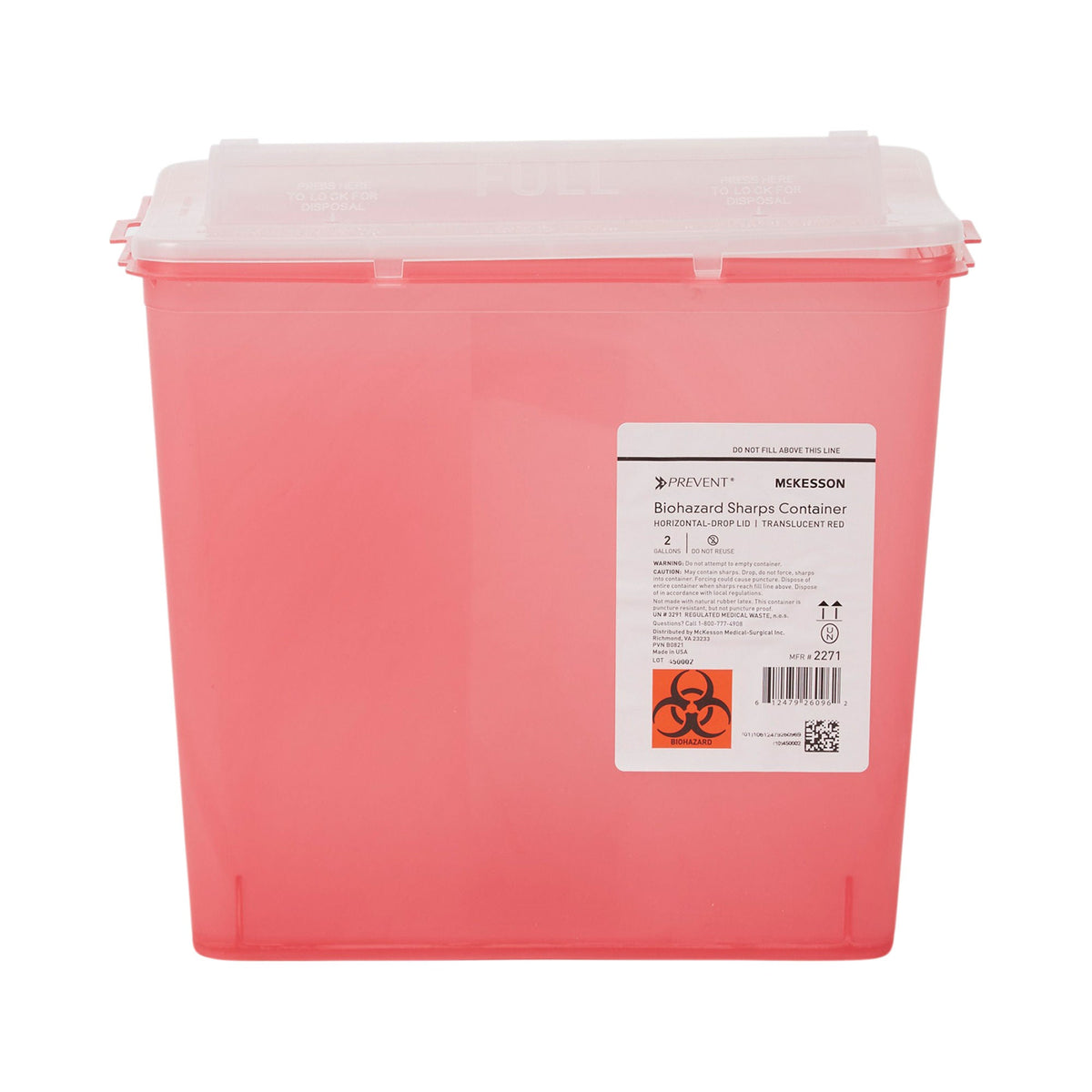 McKesson Prevent® Sharps Container, 2 Gallon, 9-1/4 x 10 x 6 Inch, EA/1
