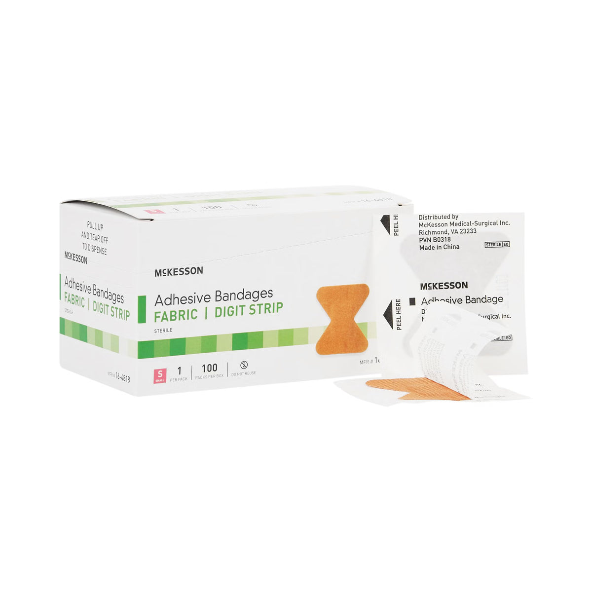 McKesson Fingertip Tan Adhesive Strip, Small, BX/100