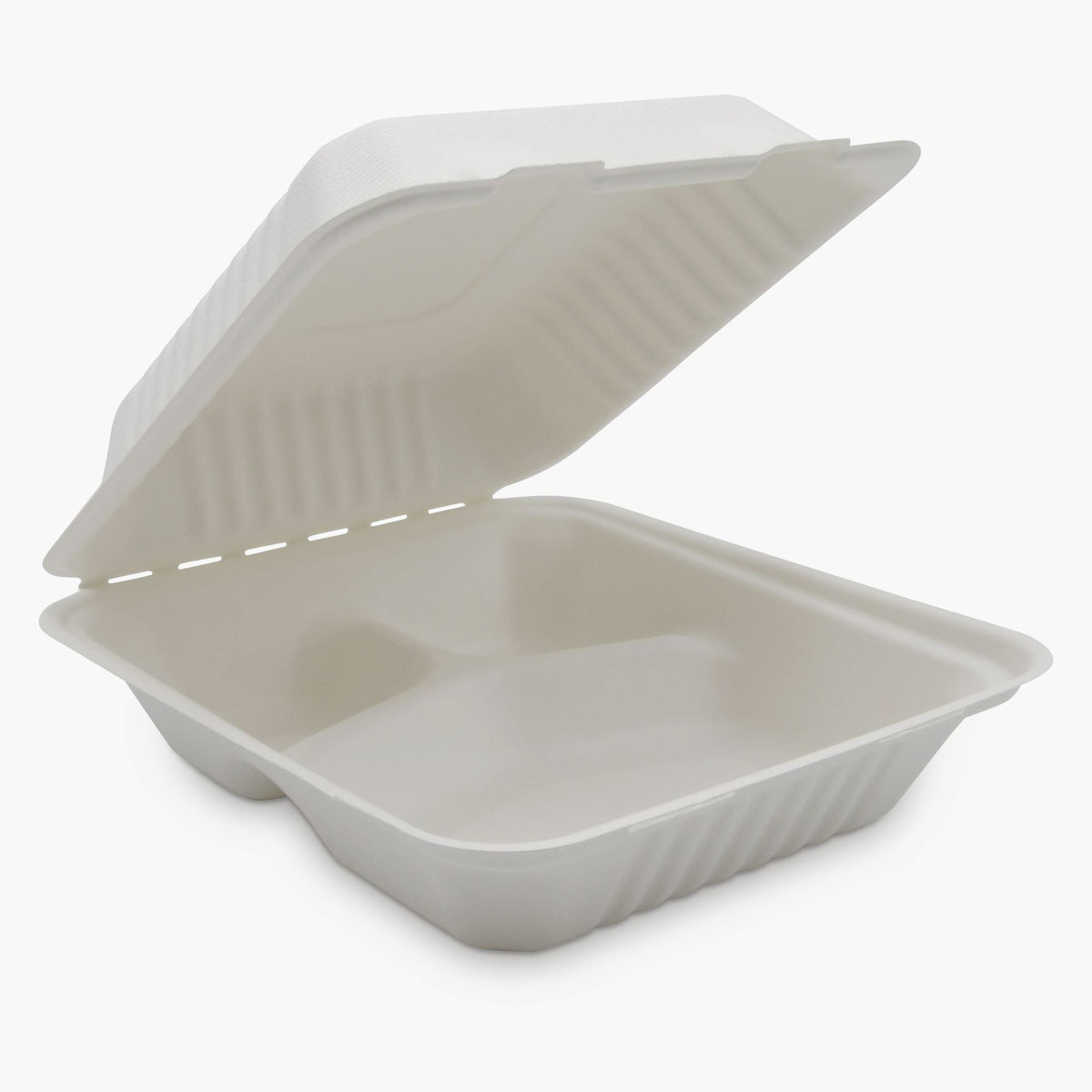 CONTAINER, 3-COMPRTMT TAKE OUTFIBER CLAMSHELL WHT 8" (200/C, CS/200