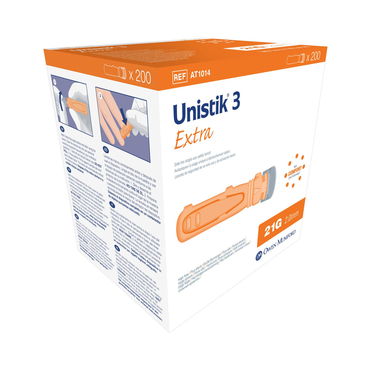 Unistik® 3 Extra Safety Lancet, 21 Gauge, 2-millimeter Depth, BX/200