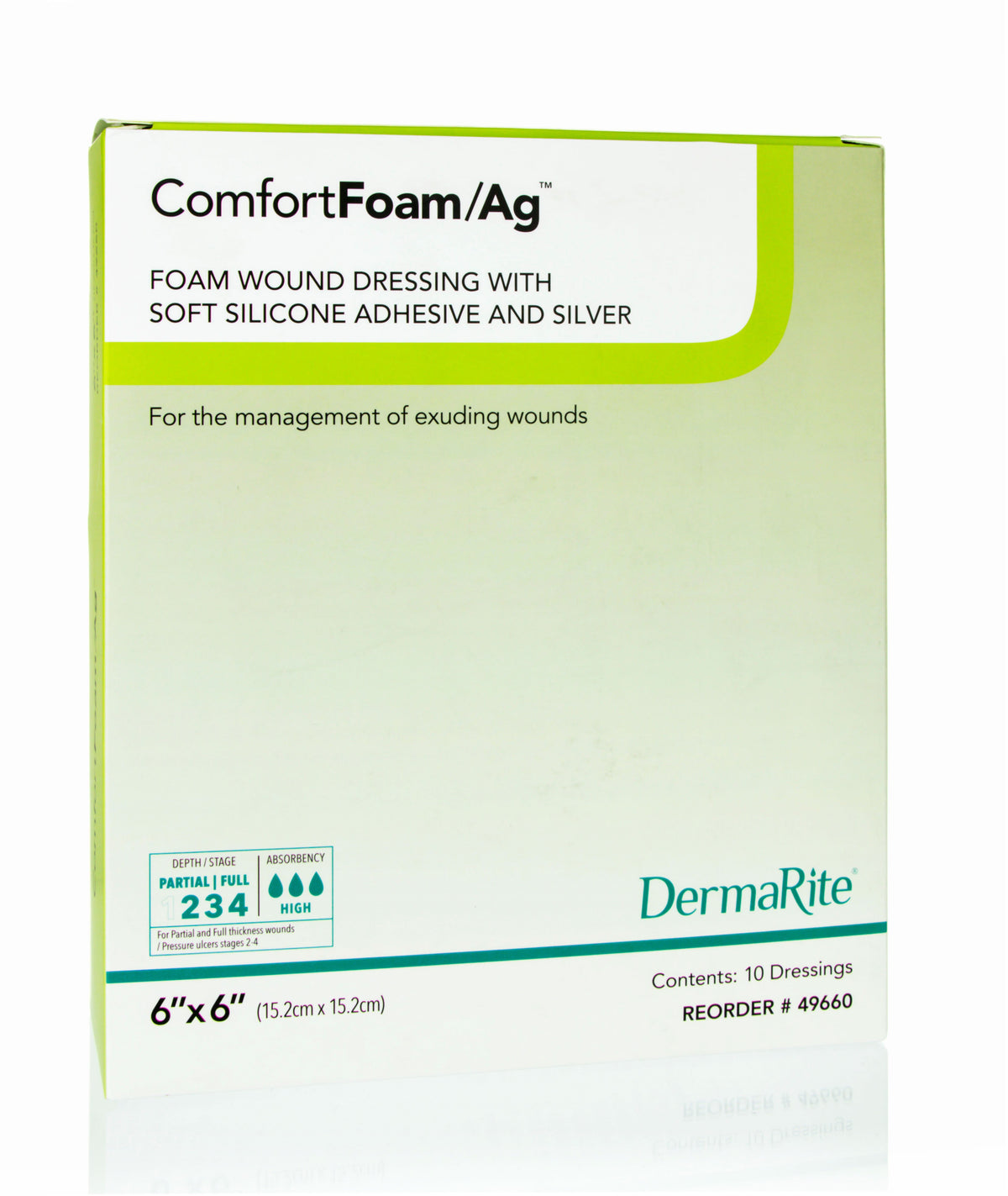 ComfortFoam Ag Silicone Foam Non-Border Dressing, 6" x 6"