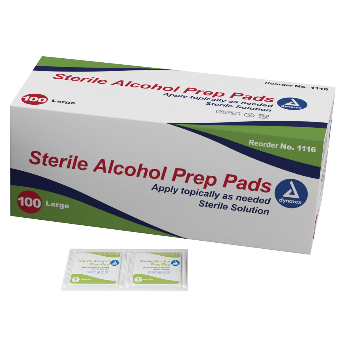 Dynarex Alcohol Prep Pad Sterile, Large, 100 ct