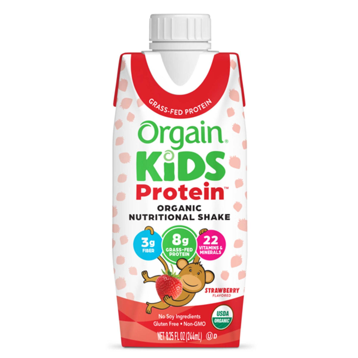 Pediatric Oral Supplement Orgain® Kids Protein™ Organic Nutritional Shake Strawberry Flavor 8.25 oz. Carton Liquid Protein