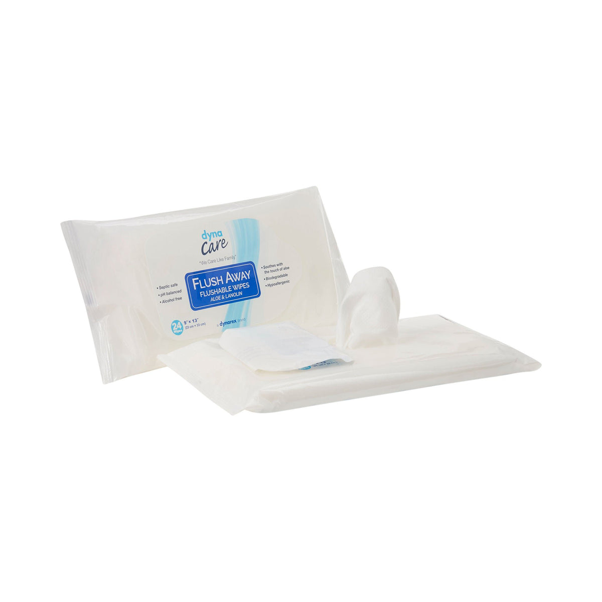 Dynarex Flush Away Personal Wipes, Adult, Soft Pack, Aloe/Lanolin, CS/24