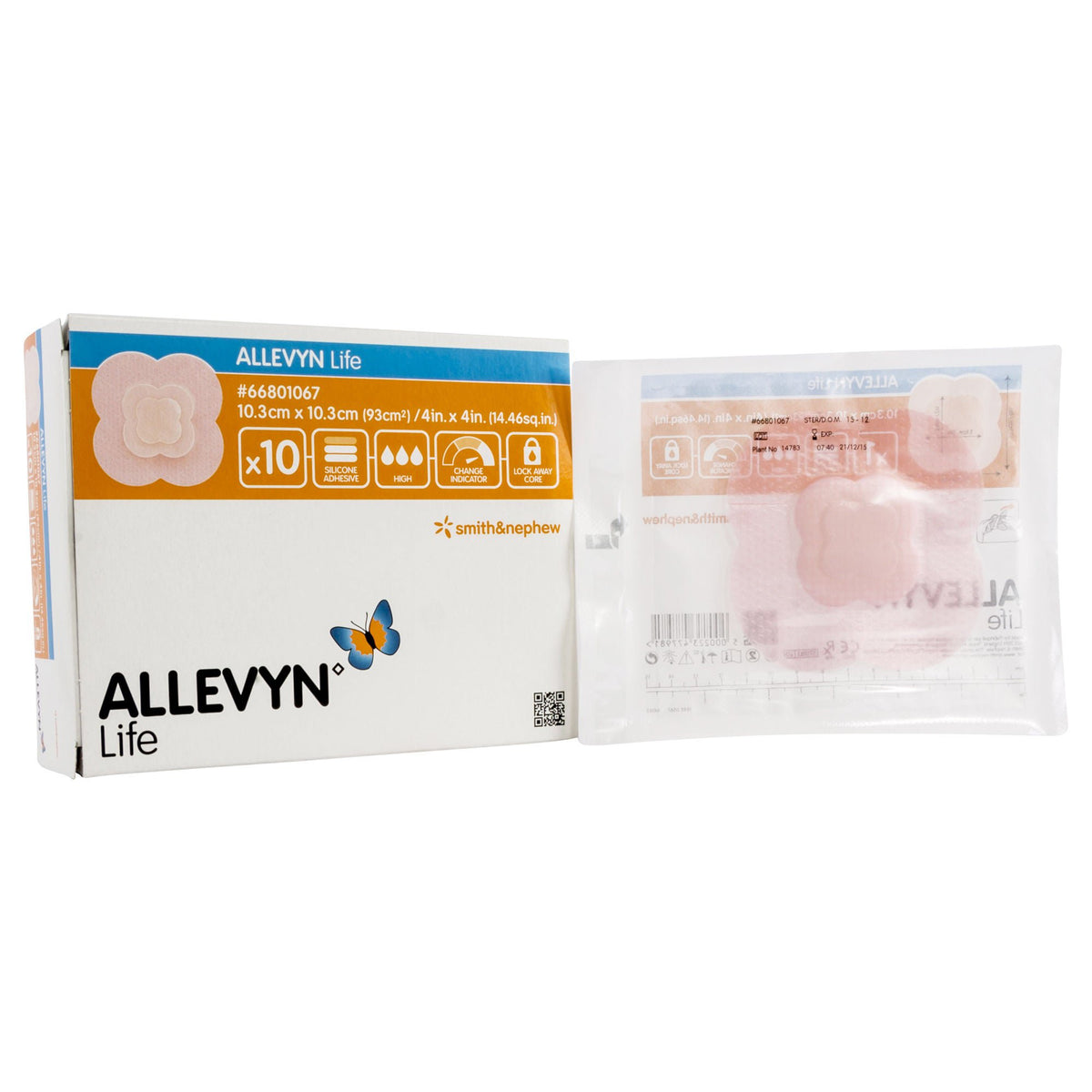 Allevyn Life Silicone Adhesive with Border Silicone Foam Dressing, 4 x 4 Inch, BX/10