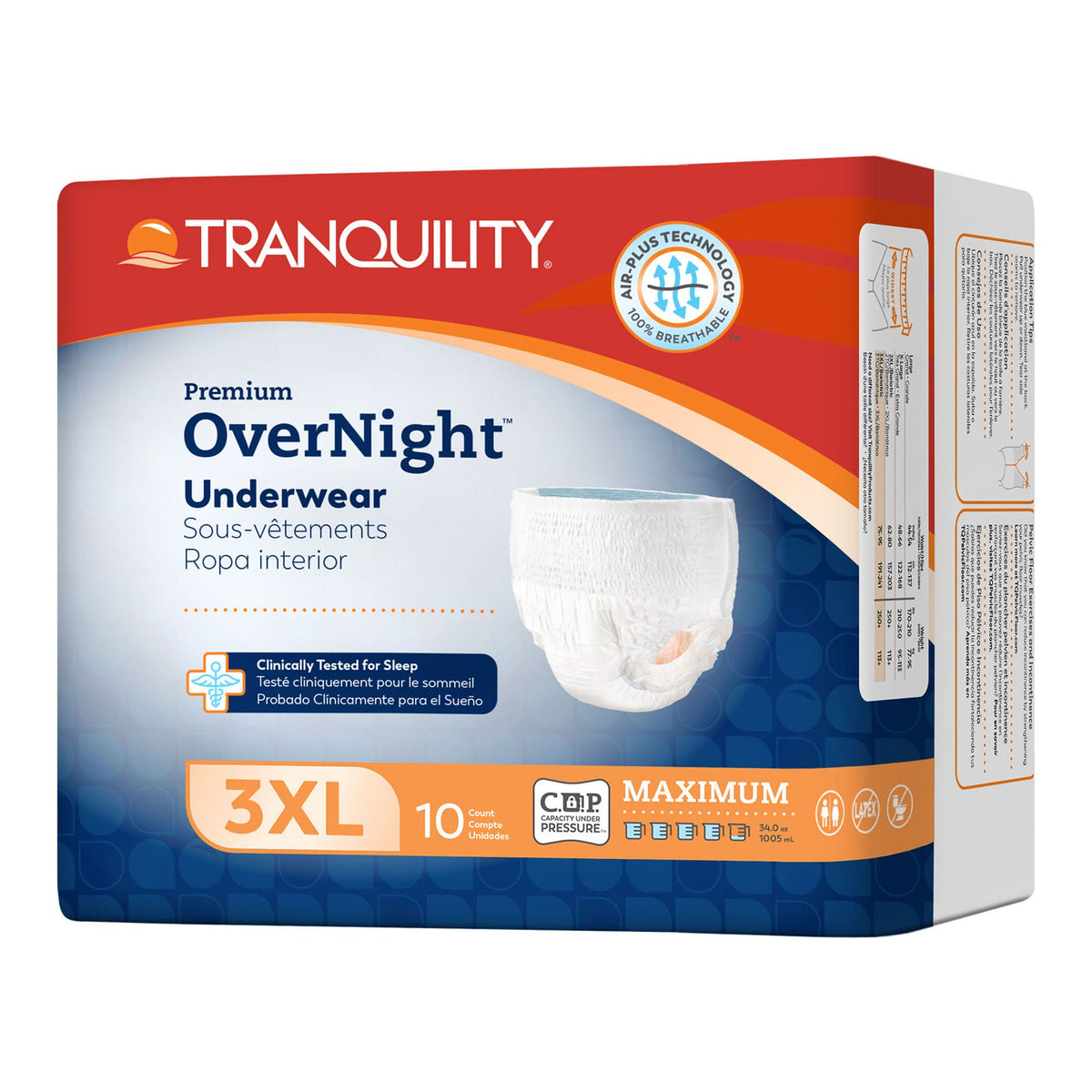 Tranquility Premium OverNight Disposable Absorbent Underwear, 3XL, CS/40