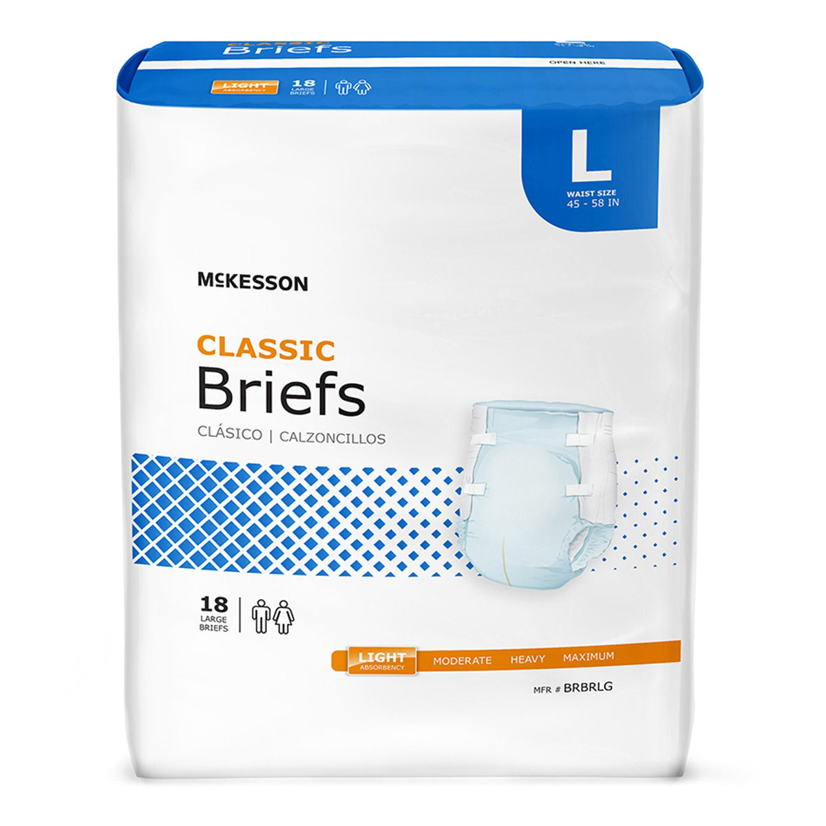 McKesson Classic Light Absorbency Incontinence Brief, Large, CS/72