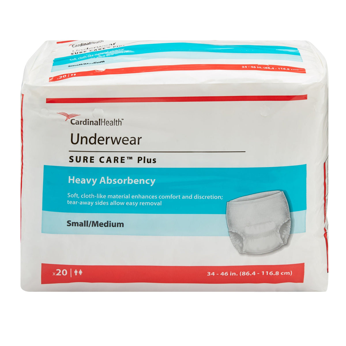 Sure Care™ Plus Heavy Absorbent Underwear, Medium, CS/80
