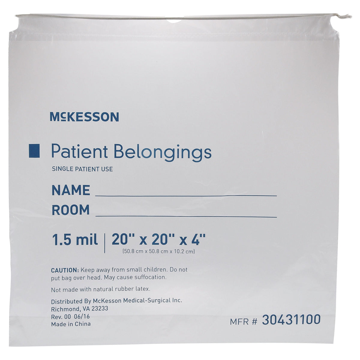 McKesson Patient Belongings Bag, Clear, CS/250