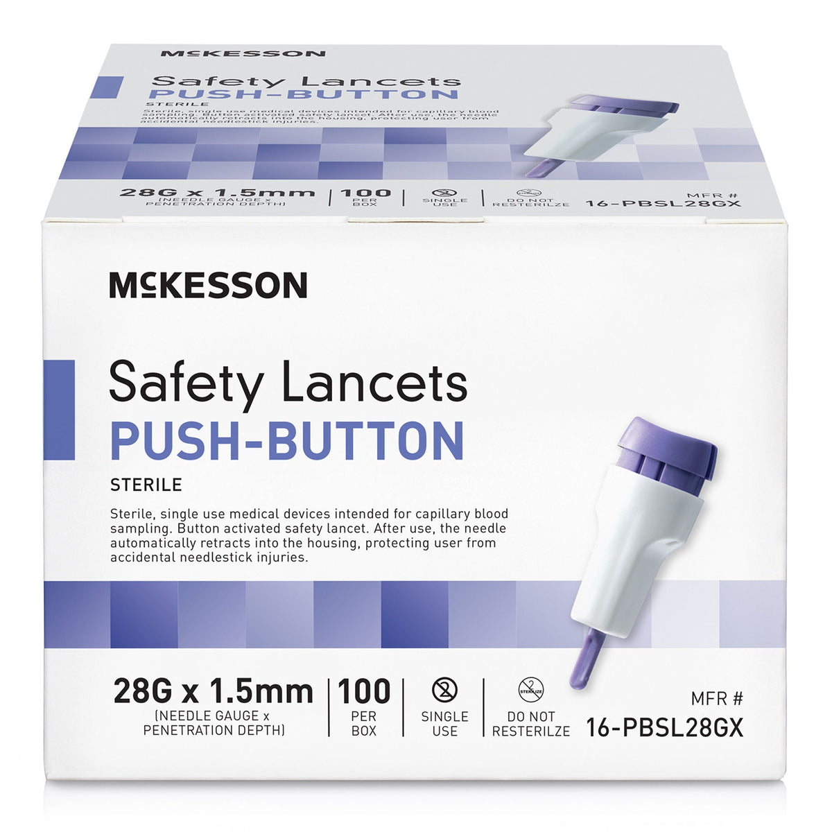 McKesson Push Button Safety Lancet, 28 Gauge, BX/100